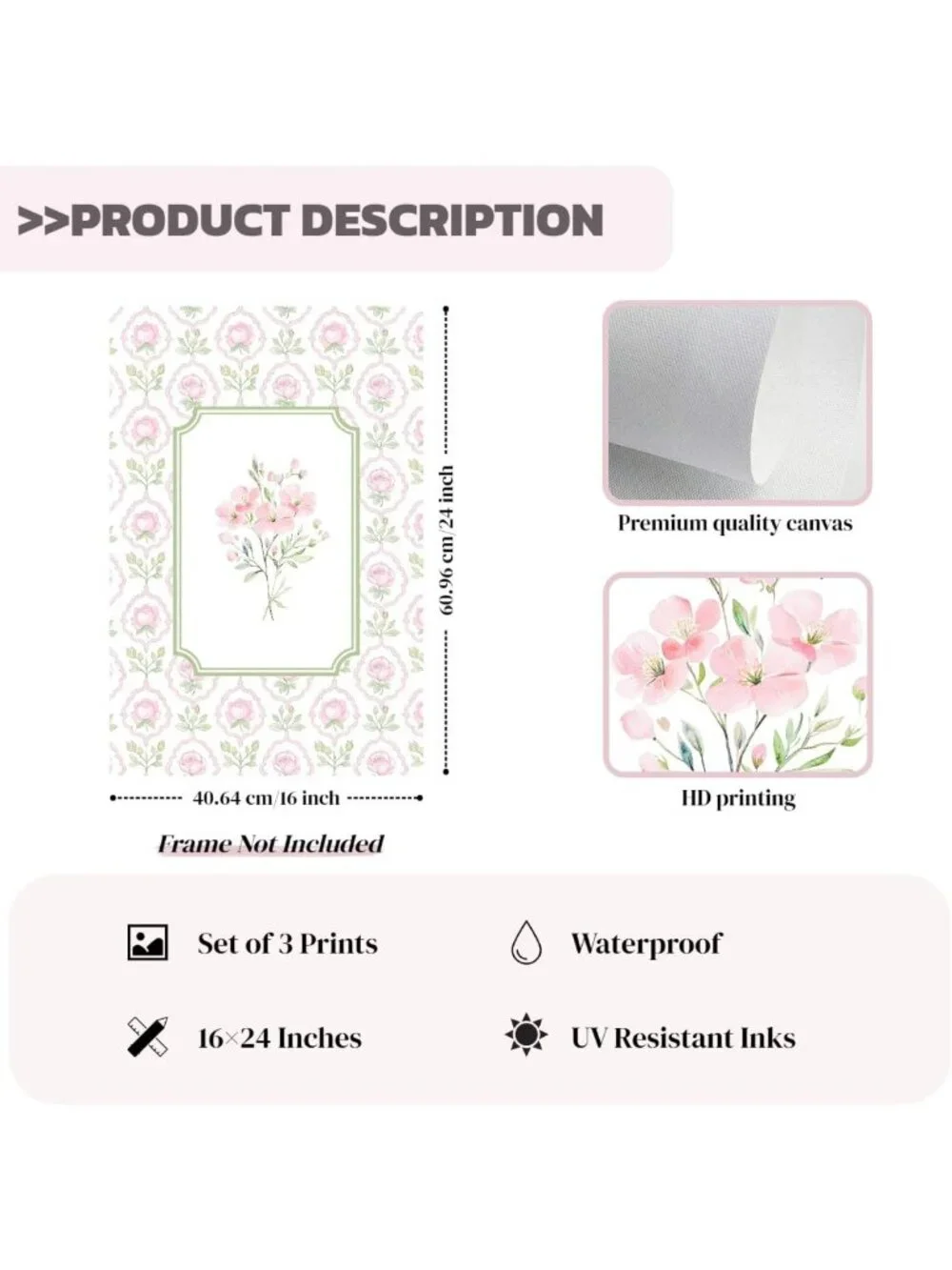 Pink Floral Nursery Wall Art Set - Watercolor Botanical Prints for Baby Girl
